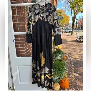 Franco Ferrari Elegant Black and Gold Floral Dress size XS